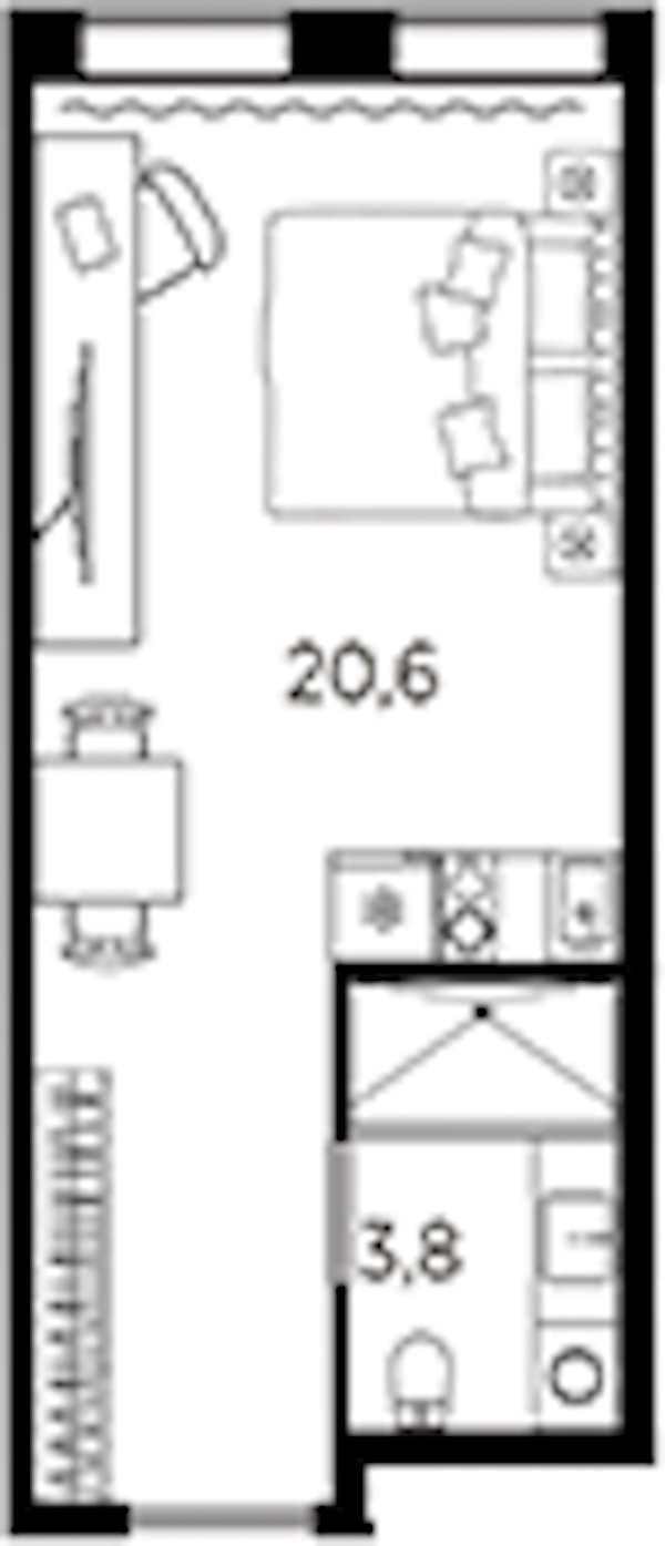 Квартира студия 24.4 м², 12/13 эт., ЖК «AVENIR Industrial»